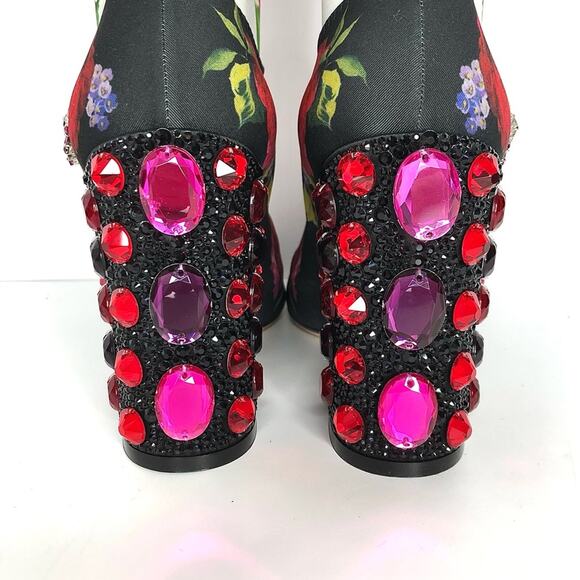 NIB Dolce & Gabbana Crystal Embellished Floral Maryjane Sock Boots 37 - Picture 5 of 11